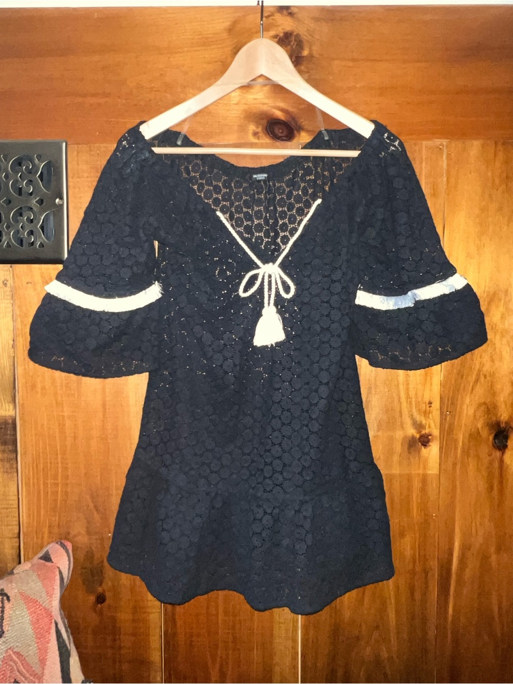 Calzedonia Cobey | Black Lace with White Fringe Swimsuit Cover-Up Size S